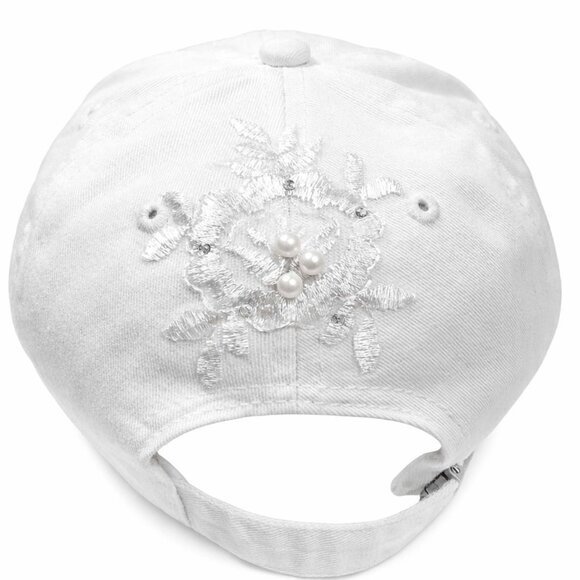 Bridal White Cotton Baseball Cap Pearl Lace Applique Bachelorette Party Hat Gift main image 6